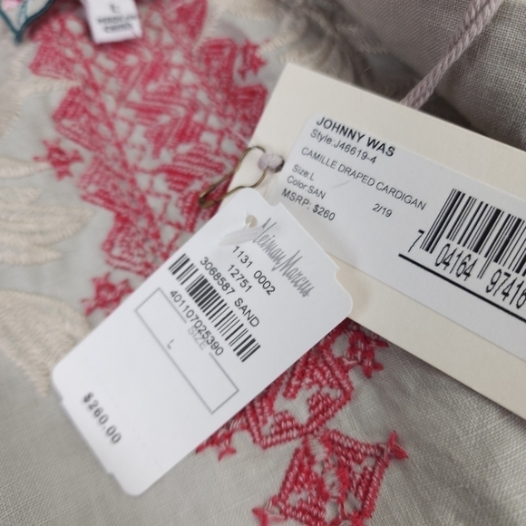 New Johnny Was Camille Draped Embroidered Grey Red Cardigan Sz L - Picture 8 of 16